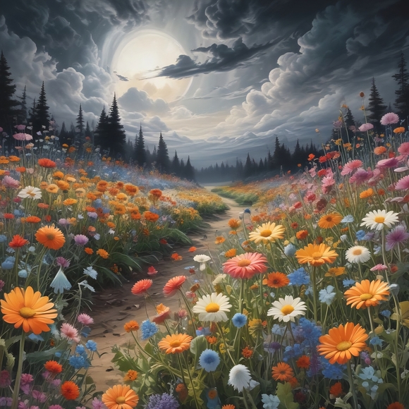 Orange and Pink Floral Fantasy Art Print - Picture 1 of 1